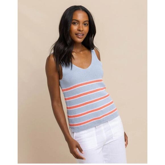 Alli Striped Womens Sleeveless Sweater Tank Side Subdued Blue Cotton Luxury M - Picture 1 of 10